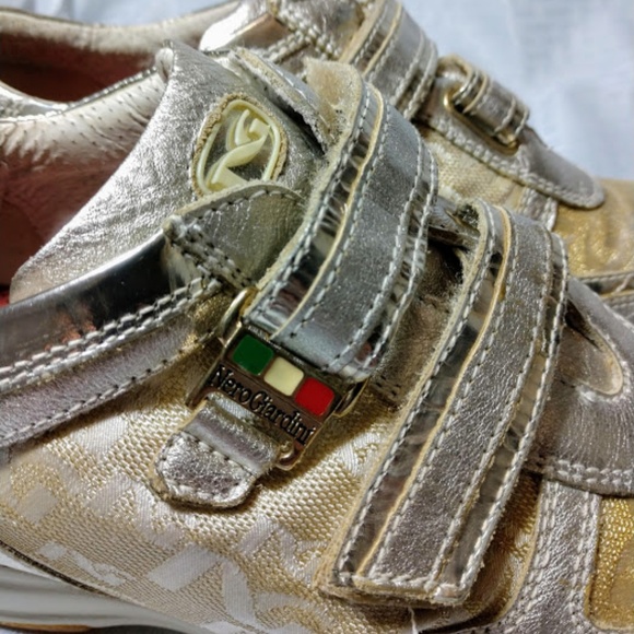 Nero Giardini Italian Velcro Sneakers Gold Silver - Picture 8 of 8